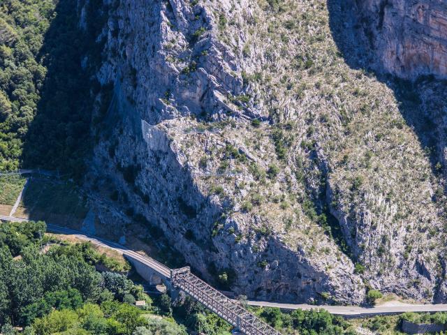 View of the Anduze railway bridge from the top of Rocher Saint-Julien