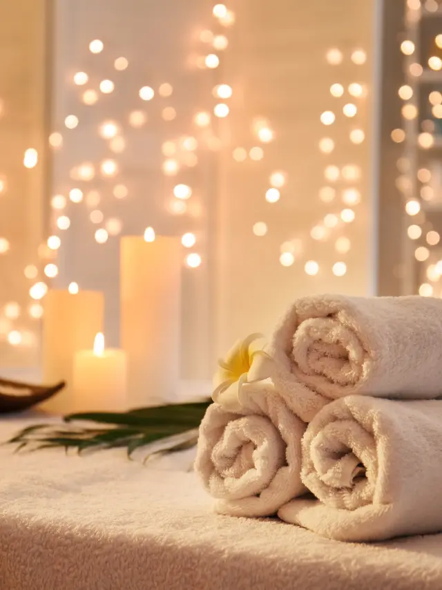 Serviettes roulées sur la table de massage d'un spa