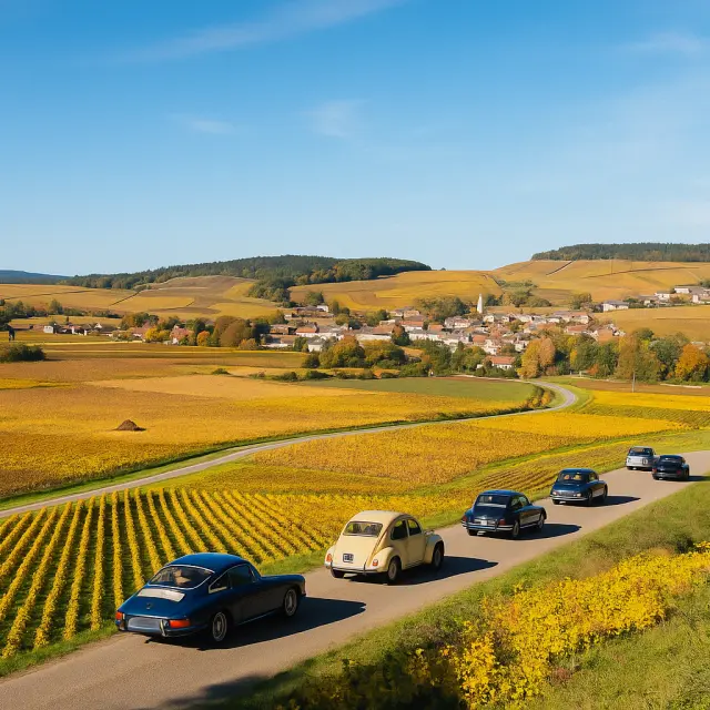 Voitures anciennes dans les vignes