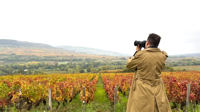 Influenceur qui prend un paysage en photo