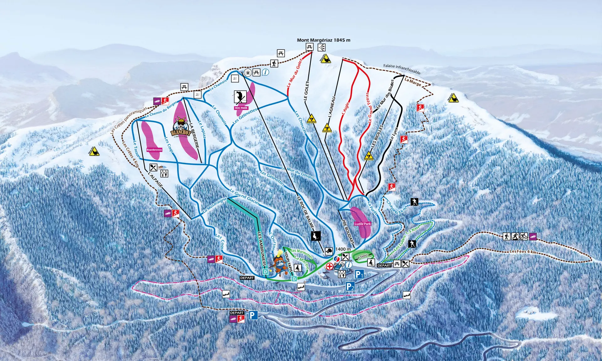 Aillons Margeriaz 1400 pistekaart
