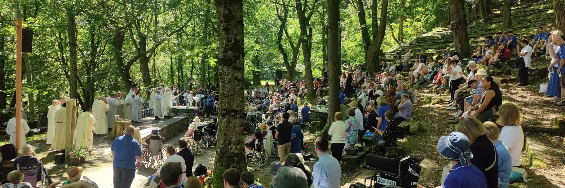 A celebration at the Cathédrale de Verdure on a sunny day