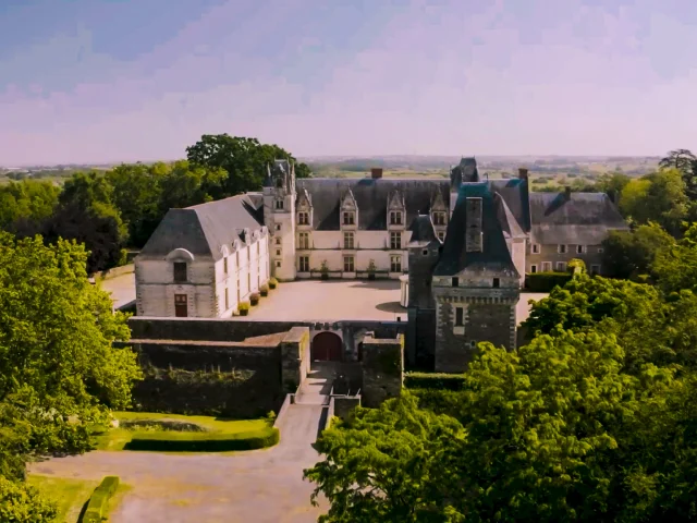 Aerial photo of the chateau de Goulaine on the edge of the Goulaine marshes.