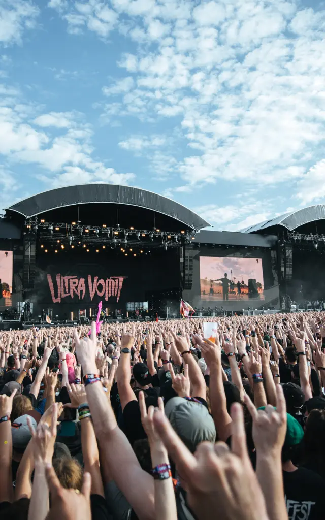 Festival-goers in front of Hellfest Mainstages 2019