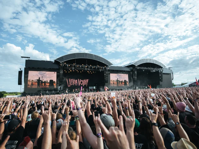 Festival-goers in front of Hellfest Mainstages 2019