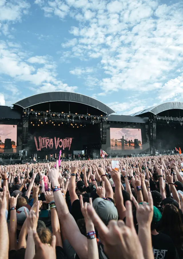 Festival-goers in front of Hellfest Mainstages 2019