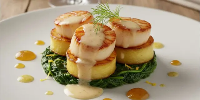 Accords Muscadet repas de fêtes : 3 recettes d'hiver qui subliment nos crus communaux. Ici, Recette Saint Jacques Flambees avec le Cru Monnières-Saint-Fiacre. Proposé par le Best Western Villa Saint-Antoine de Clisson