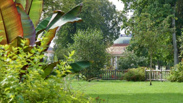 Parc Thermal de Contrexéville où l'on aperçoit la rotonde derrière les arbres