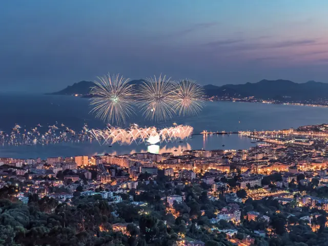 Firework in the city of Cannes in summer