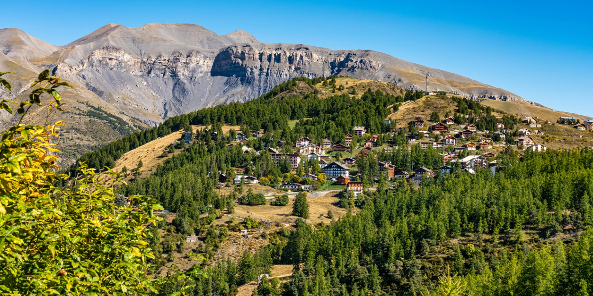 Panoramic view of the Mercantour National Park near Valberg, French Alps, France in Europe