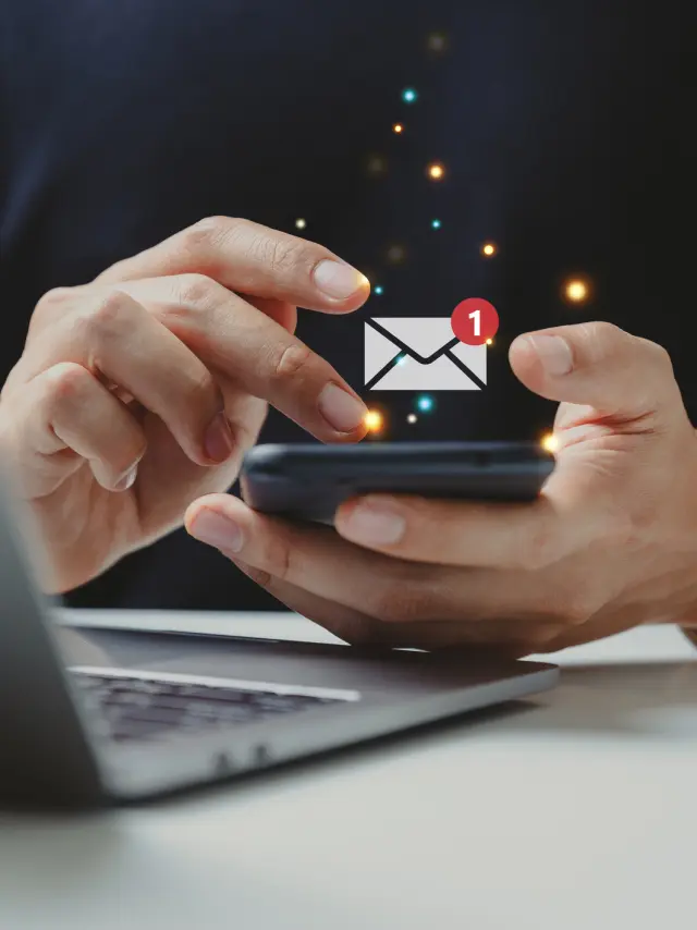 Hand of businessman using smartphone for email with notification alert, Online communication concept.