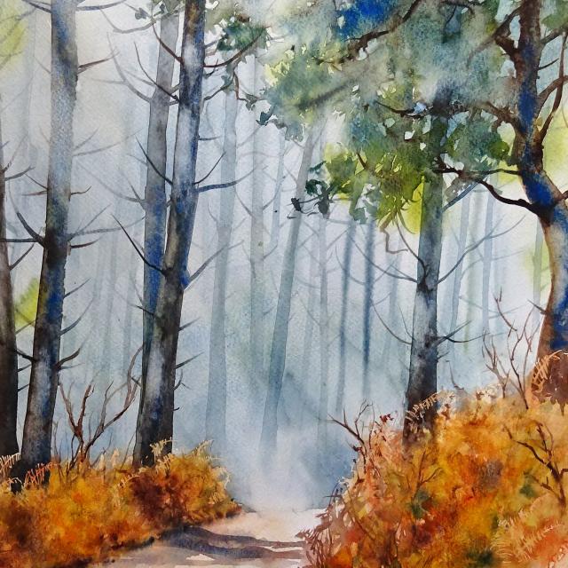 Aquarelle L Or En Foret par Anne Larose