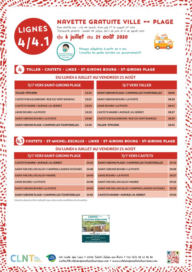 Affiche Horaires Navettes Ville Plage 2020_LIGNES 4-4.1