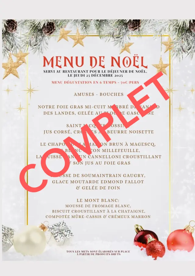 C'est complet ! Menu de Noël à la Ferme d'Huchet