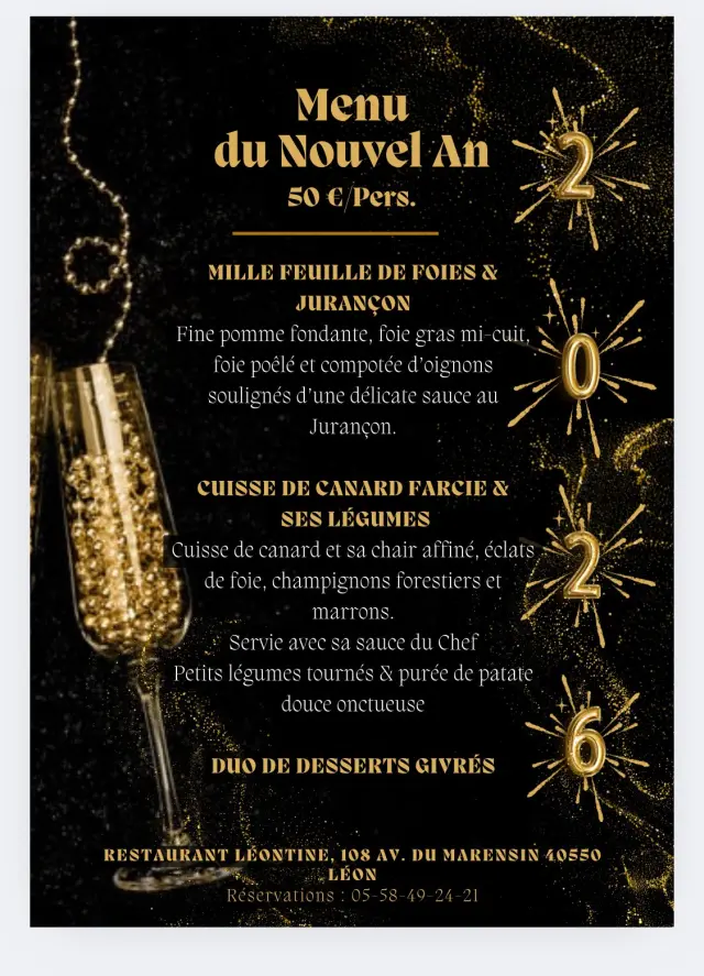 Leon Leontine Menu du Nouvel An