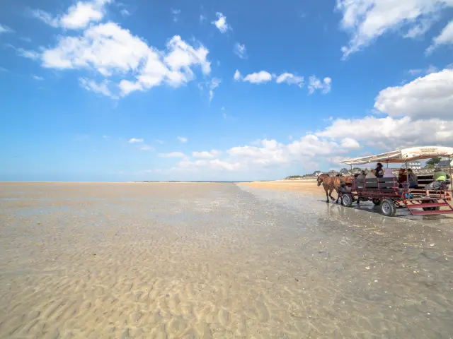 Dünenbuggy mit Passagieren auf einem Sandstrand