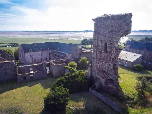 Vue aérienne des ruines du château de Gratot