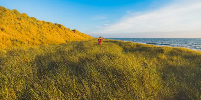 Personne marchant dans les dunes d'Annoville