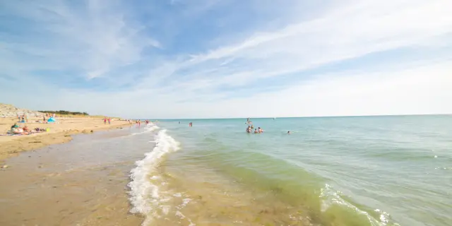 Personnes se baignant et se relaxant sur une plage de sable