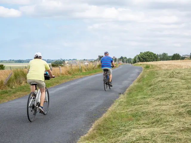 Deux personnes faisant du vélo sur une route de campagne