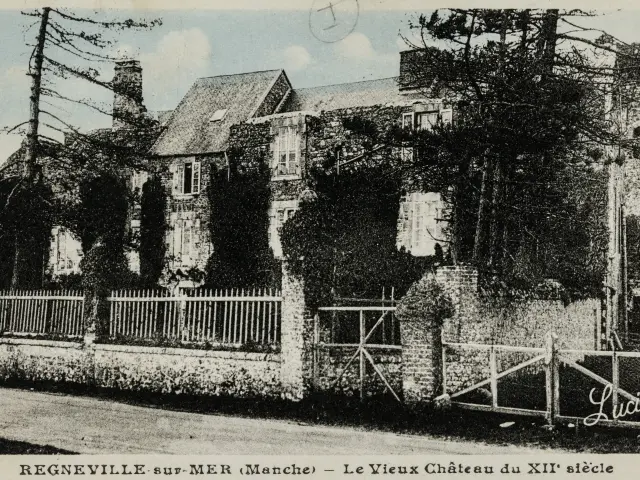 Ancien château en pierre partiellement détruit avec une végétation dense