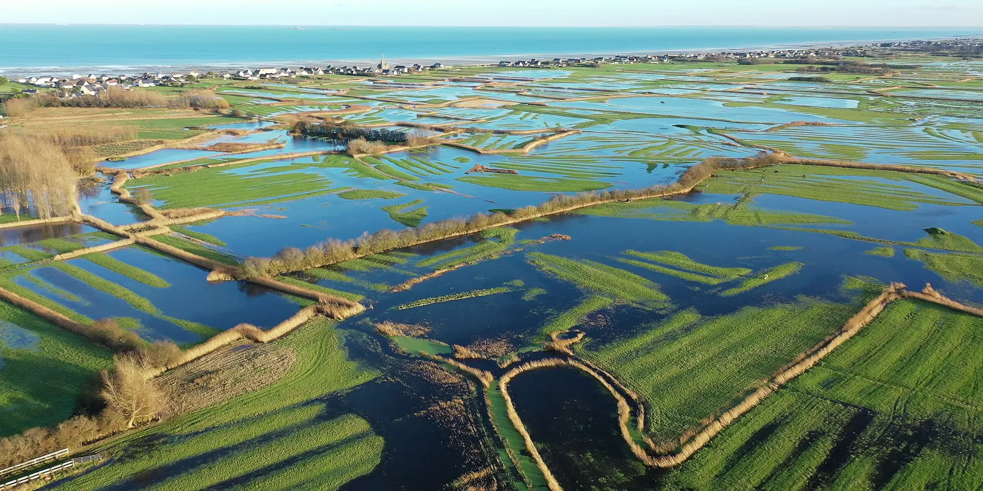 Vue aérienne de marais du Cotentin