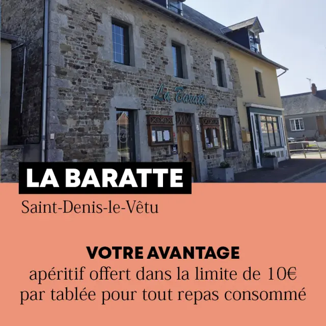Façade d'un restaurant nommé La Baratte à Saint-Denis-le-Vêtu