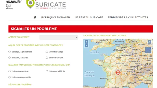 Formulaire de signalement de problème sur le site Suricate