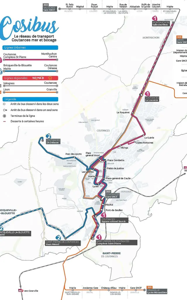 Carte du réseau de transport Cosibus avec lignes et arrêts