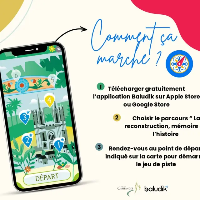 Téléphone affichant l'application Baludik avec des instructions pour commencer