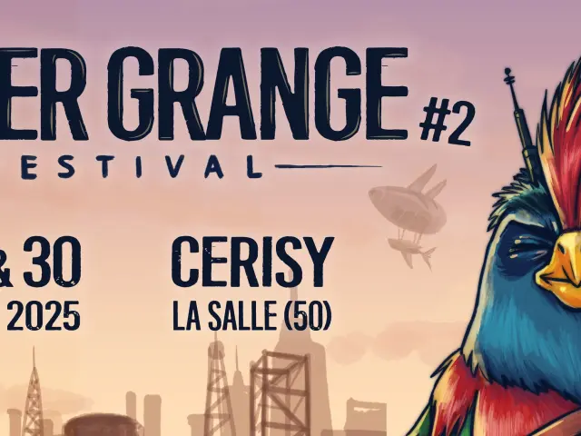 Affiche du festival Under Grange 2025 avec un personnage de poulet robotisé