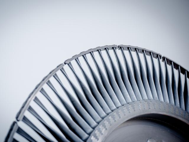 Detail of a steel turbine at the Pavillon de l'industrie, Le Creusot.