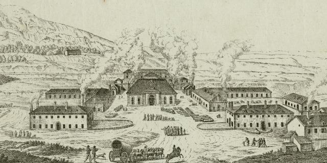 The royal foundry in 1787. Extract from Christian Friedrich MYLIUS, Malerische Fussreise durch das Südliche Frankreich und einen Theil von Ober-Italien, Carlsruhe, 1818.