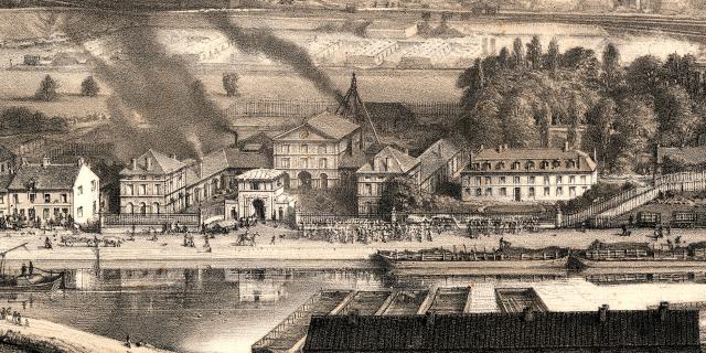 The administration building and offices in 1857, Montceau-les-Mines.