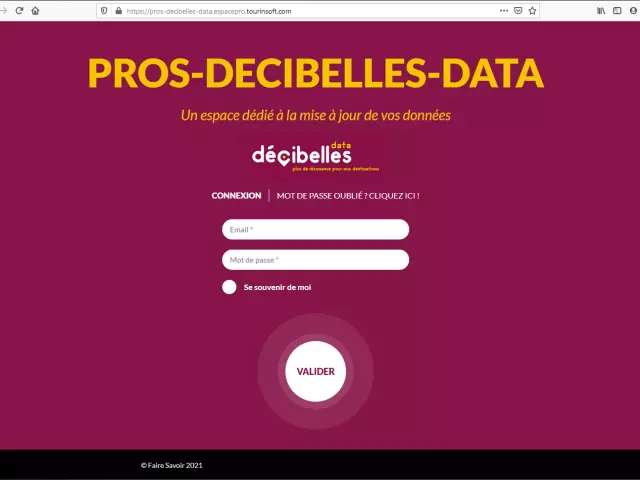 Page de connexion à l'extranet pros Décibelles Data.