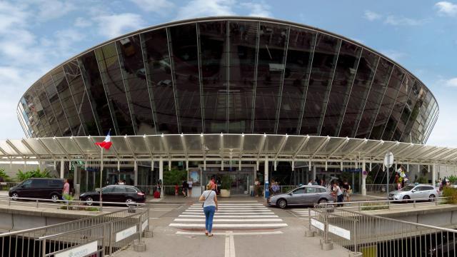 Nice, France - July 14, 2018: Terminal building at Nice Cote d'Azur Airport. It is the third busiest airport in France.