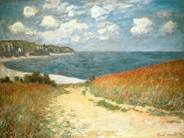 Tableau représentant les falaises de Pourville vues depuis un champ de blé
