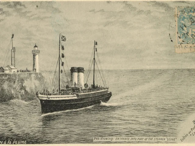 Dieppe Entree Au Port Du Steamer La Seine Federzeichnung Postkarte Zustand des Schiffes Ende des XIX.