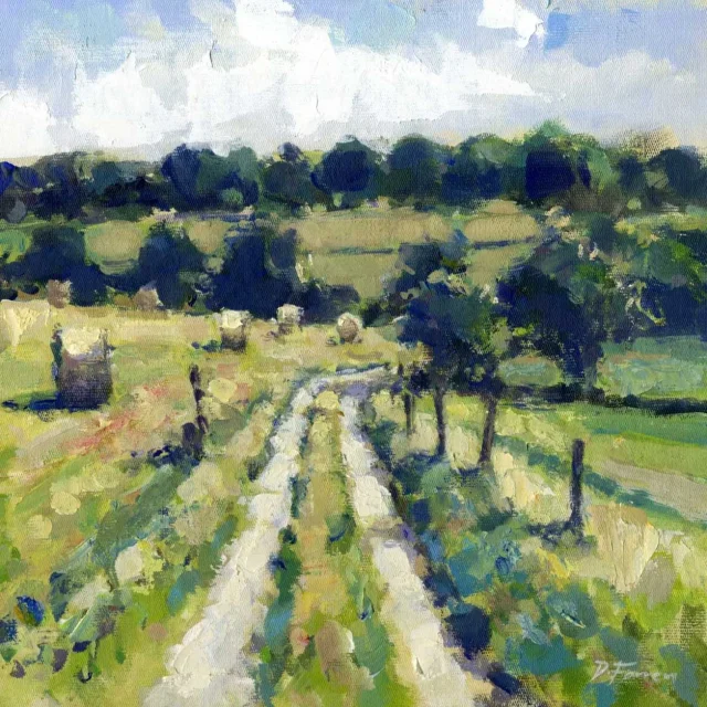 Track With Haybales - David Farren, peintre