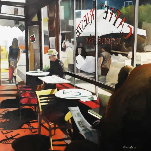 Oeuvre Café Trieste de Yann Argentin, peintre.