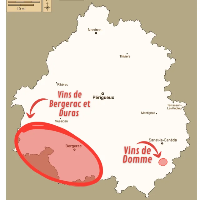Carte des vignobles de Dordogne