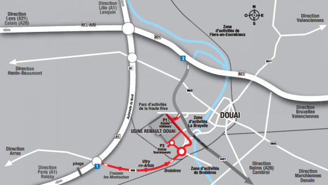 Renault Plan D'accès Georges Besse Usine Cuincy Douaisis Nord France