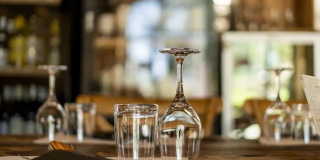 Glasses on a restaurant table