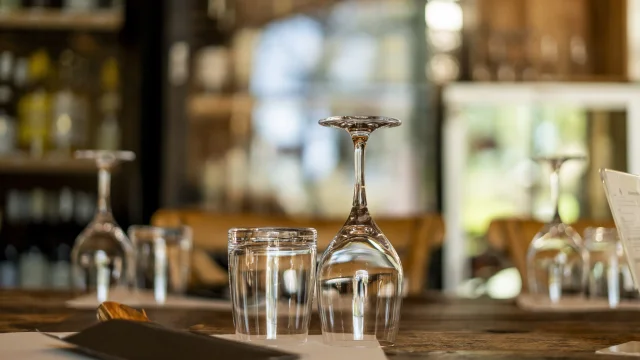 Glasses on a restaurant table