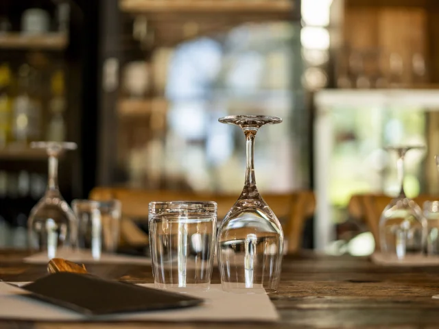 Glasses on a restaurant table