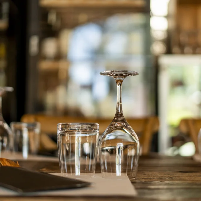 Glasses on a restaurant table