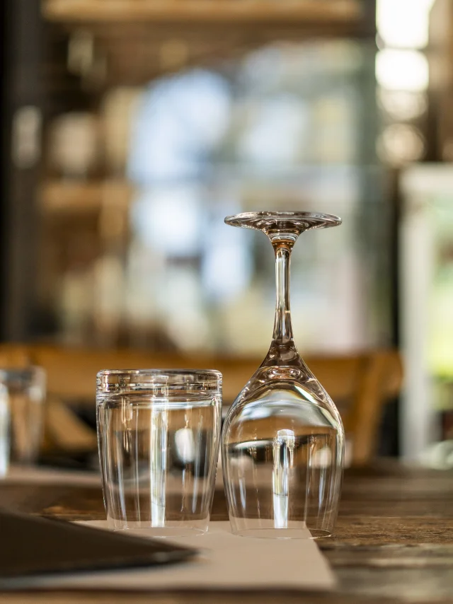 Glasses on a restaurant table