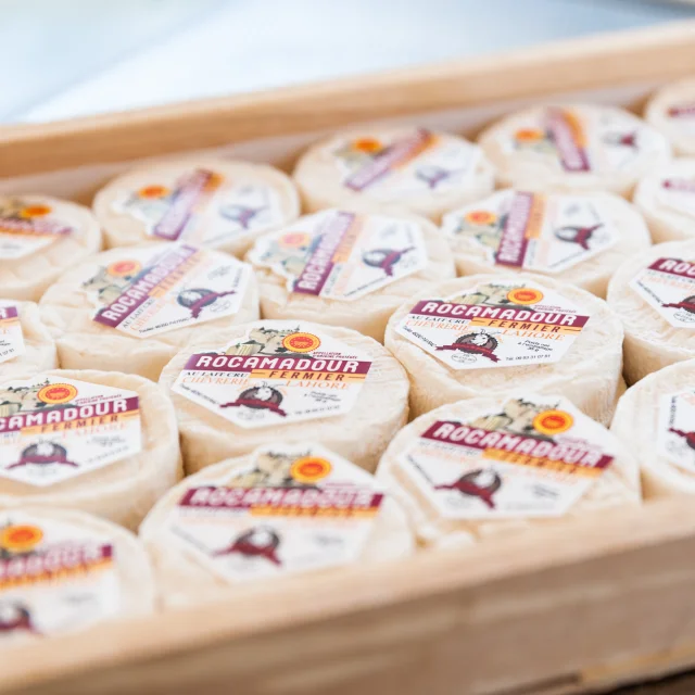 Rocamadour cheeses at the Market
