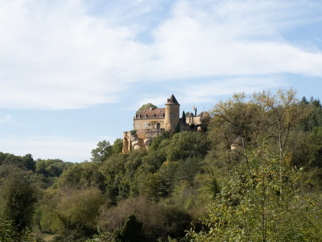 Vista del castillo de Milhac desde lejos