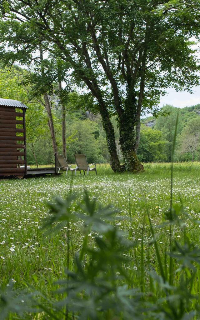 Vue depuis la roulotte - Camping Le Célé